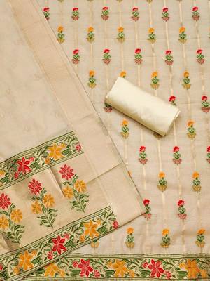 floral woven design unstitched dress material 3