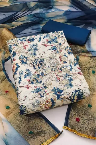 floral printed gotta patti unstitched dress material