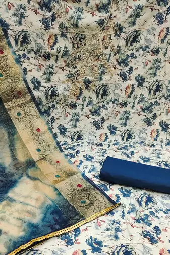 floral printed gotta patti unstitched dress material