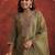 Green embroidered silk blend kurta trouser dupatta set