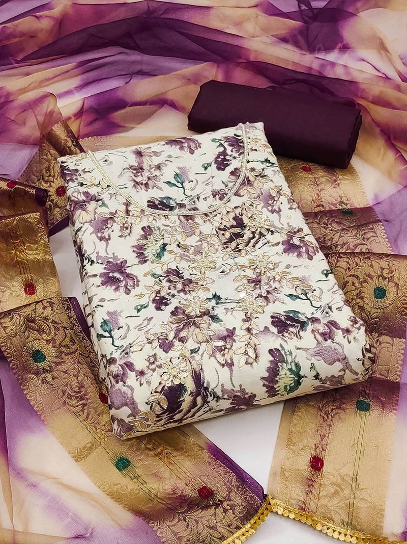 Floral Printed Unstitched Dress Material