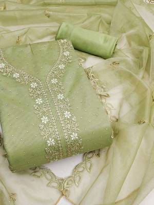 embroidered organza unstitched dress material 1