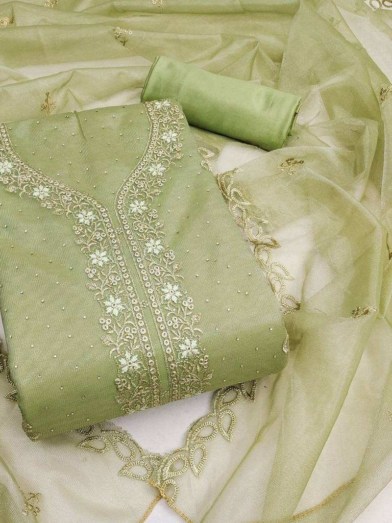 Embroidered Organza Unstitched Dress Material