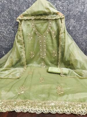 embroidered organza unstitched dress material 3