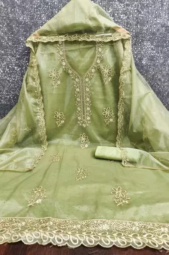 embroidered organza unstitched dress material