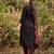 Black solid pure cotton kurta trouser dupatta set