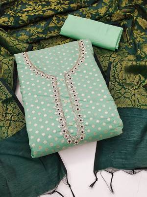 Woven Design Embroidered Beads & Stones Unstitched Dress Material 1