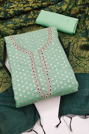 woven design embroidered beads & stones unstitched dress material