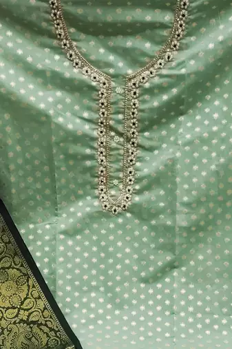 woven design embroidered beads & stones unstitched dress material
