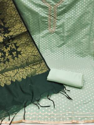 Woven Design Embroidered Beads & Stones Unstitched Dress Material 5