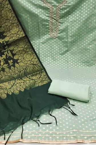 woven design embroidered beads & stones unstitched dress material