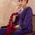 Purple embroidered silk blend kurta trouser dupatta set