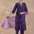 Purple embroidered silk blend kurta trouser dupatta set