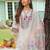 White embroidered cotton blend kurta trouser dupatta set