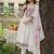 White embroidered cotton blend kurta trouser dupatta set