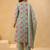 Sea green embroidered cotton blend kurta trouser dupatta set