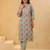 Sea green embroidered cotton blend kurta trouser dupatta set