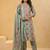 Sea green embroidered cotton blend kurta trouser dupatta set
