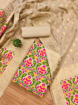 floral woven design unstitched dress material 1