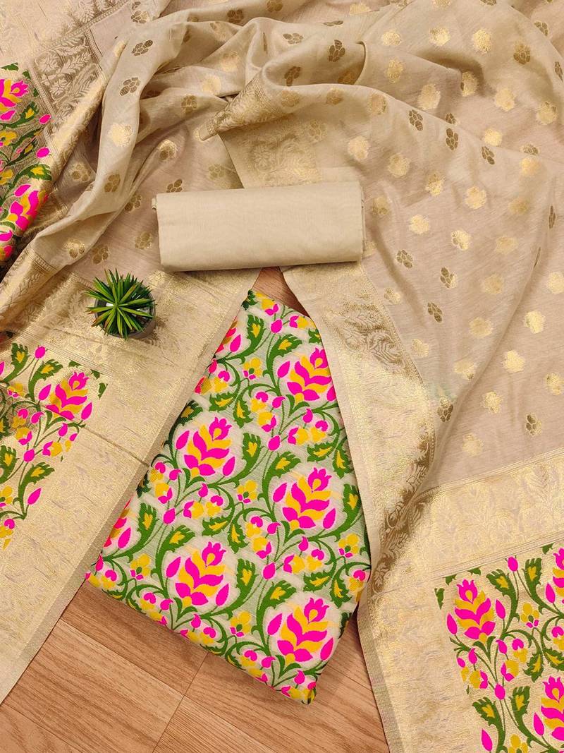 Floral Woven Design Unstitched Dress Material