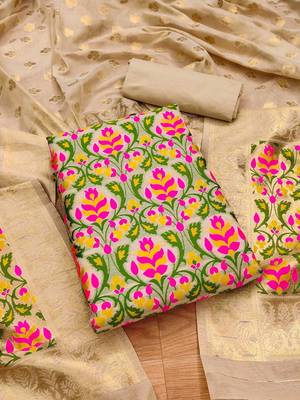 floral woven design unstitched dress material 2