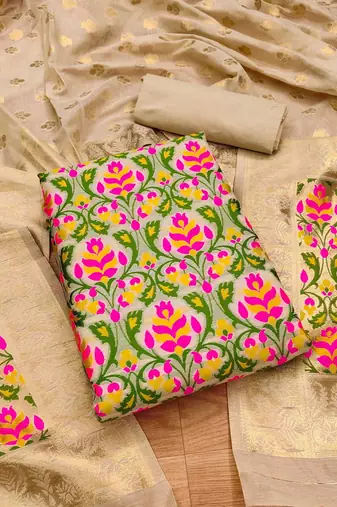 floral woven design unstitched dress material