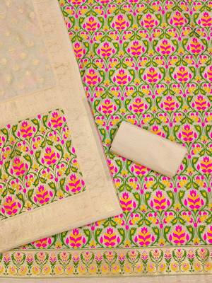 floral woven design unstitched dress material 3