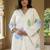 Off white printed linen kurta trouser dupatta set