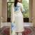 Off white printed linen kurta trouser dupatta set