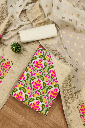 ethnic motifs woven design zari chanderi cotton unstitched dress material