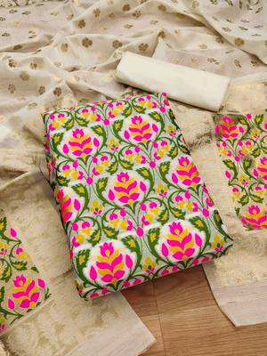 ethnic motifs woven design zari chanderi cotton unstitched dress material 2