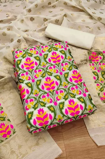 ethnic motifs woven design zari chanderi cotton unstitched dress material