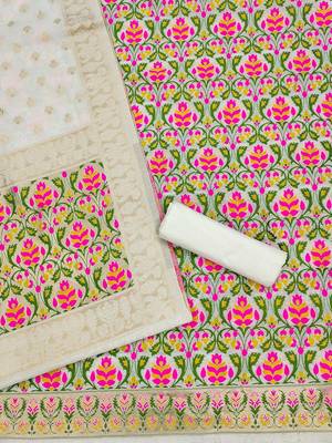 ethnic motifs woven design zari chanderi cotton unstitched dress material 3