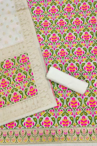 ethnic motifs woven design zari chanderi cotton unstitched dress material