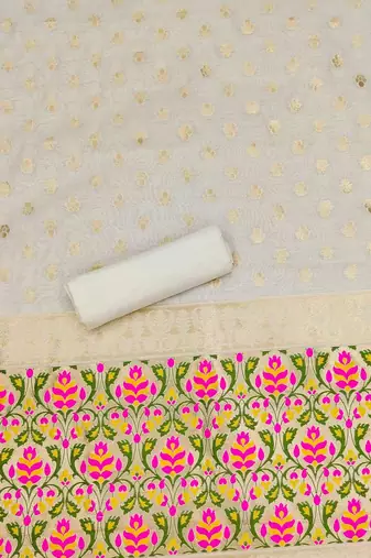 ethnic motifs woven design zari chanderi cotton unstitched dress material
