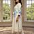 Off white printed linen kurta trouser dupatta set