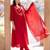 Red embroidered silk blend kurta trouser dupatta set