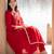 Red embroidered silk blend kurta trouser dupatta set