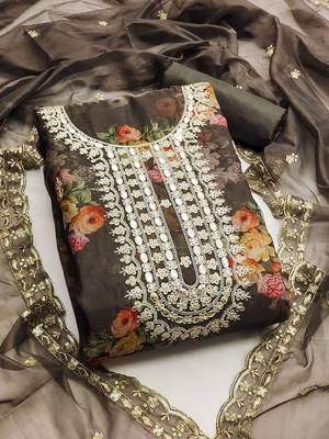 floral printed sequinned detail unstitched dress material 1