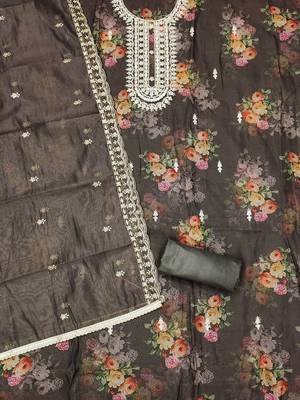 floral printed sequinned detail unstitched dress material 3
