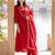 Red embroidered silk blend kurta trouser dupatta set