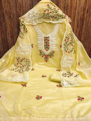 floral embroidered cotton unstitched dress material 3