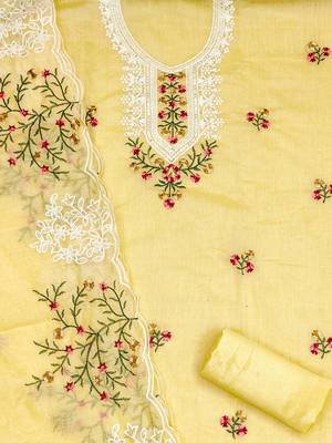floral embroidered cotton unstitched dress material 4