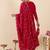 Pink embroidered silk blend kurta trouser dupatta set