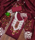 floral embroidered chanderi cotton unstitched dress material
