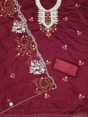floral embroidered chanderi cotton unstitched dress material 3