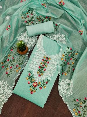 floral embroidered cotton unstitched dress material 1