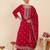 Pink embroidered silk blend kurta trouser dupatta set