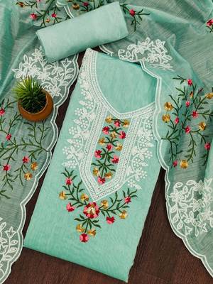 floral embroidered cotton unstitched dress material 2