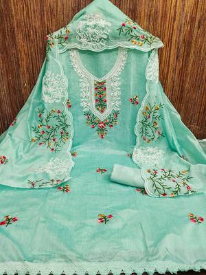 floral embroidered cotton unstitched dress material 3